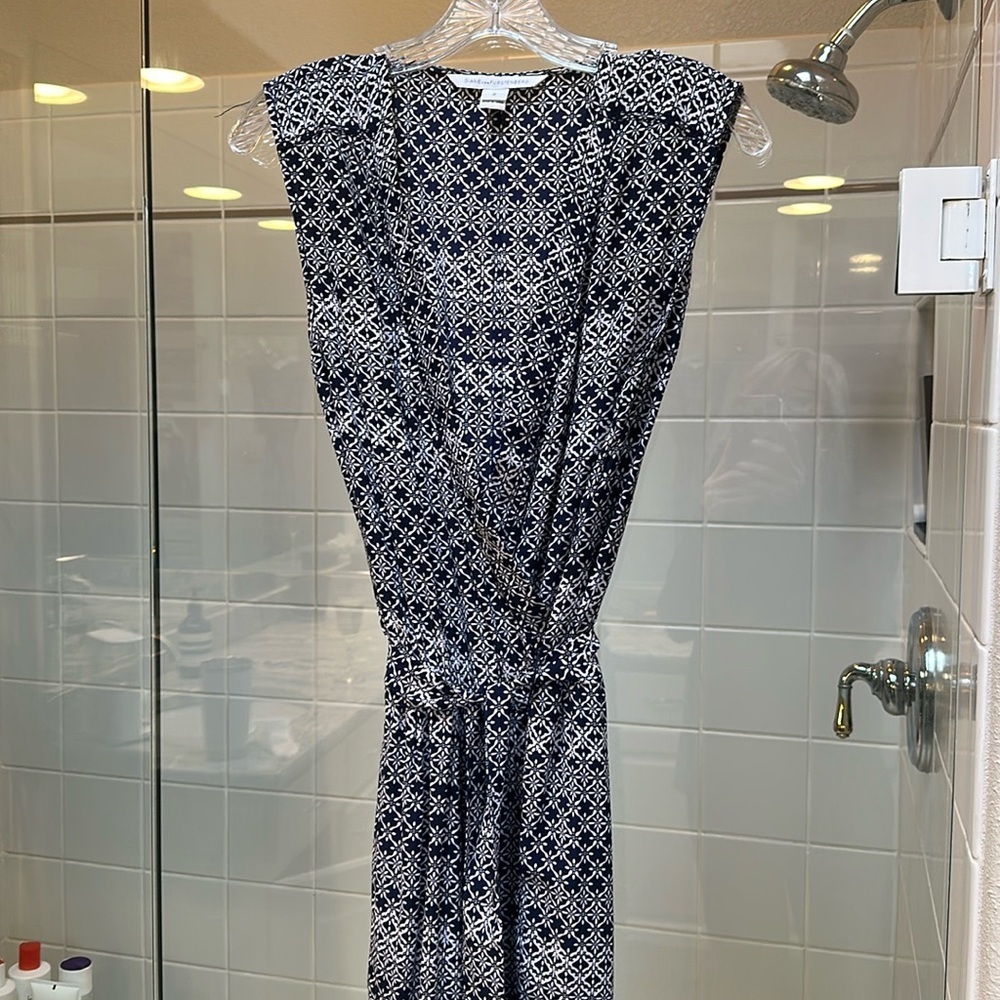 Diane Von Furstenberg Sleeveless Belted Jumpsuit Midnightblue pattern.